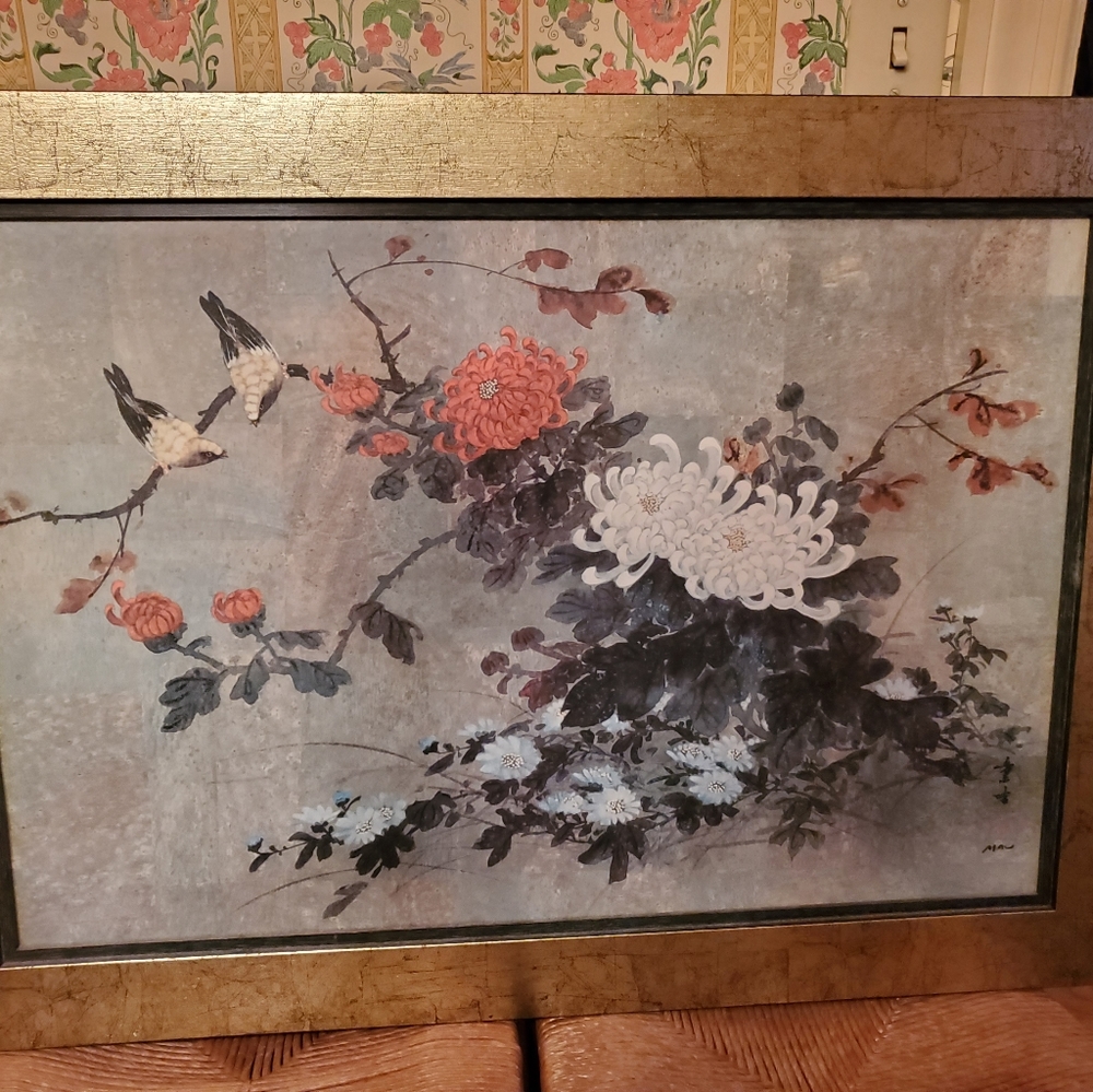 Hi Chi Mau "Love Birds" vintage framed print